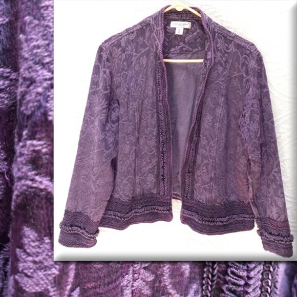 Coldwater Creek Royal Purple Jacquard Jacket W/Embroidery & Ruffles XL (T-385) - Picture 1 of 14